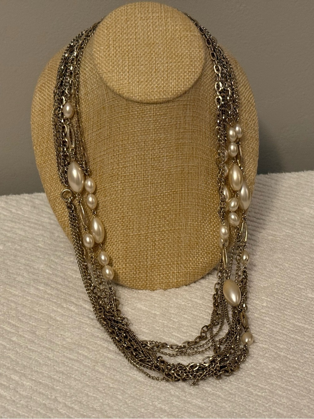 Vintage Multi-Strand Faux Pearl Accent Necklace - Gold Tone